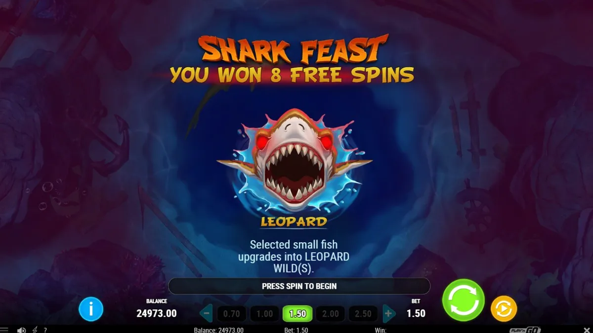 Tampilan visual hiu predator dalam slot Megadon Triple Threat