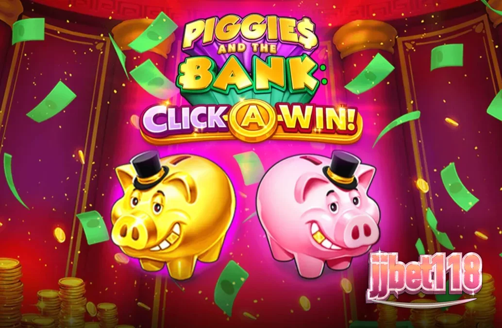 Tampilan visual slot Piggies and the Bank: Click-A-Win dengan tema celengan babi mewah
