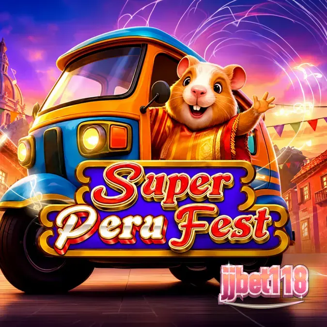 Tampilan visual slot Super Peru Fest dengan latar belakang festival jalanan yang meriah